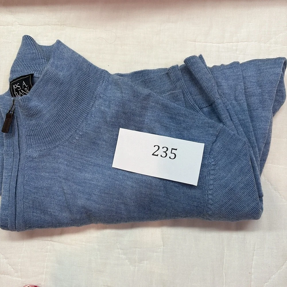 Luxury Jos A Bank Traveler Merino Wool 1/4-Zip Sweater Blue Tailored‎ Fit NWT